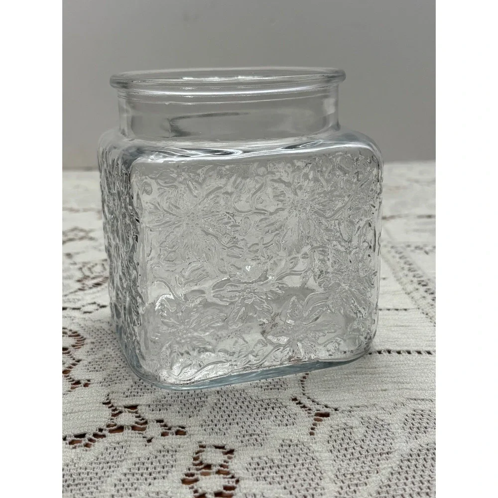 Princess House Fantasia Glass Canister Replacement Base Square‎ Floral Clear 5in